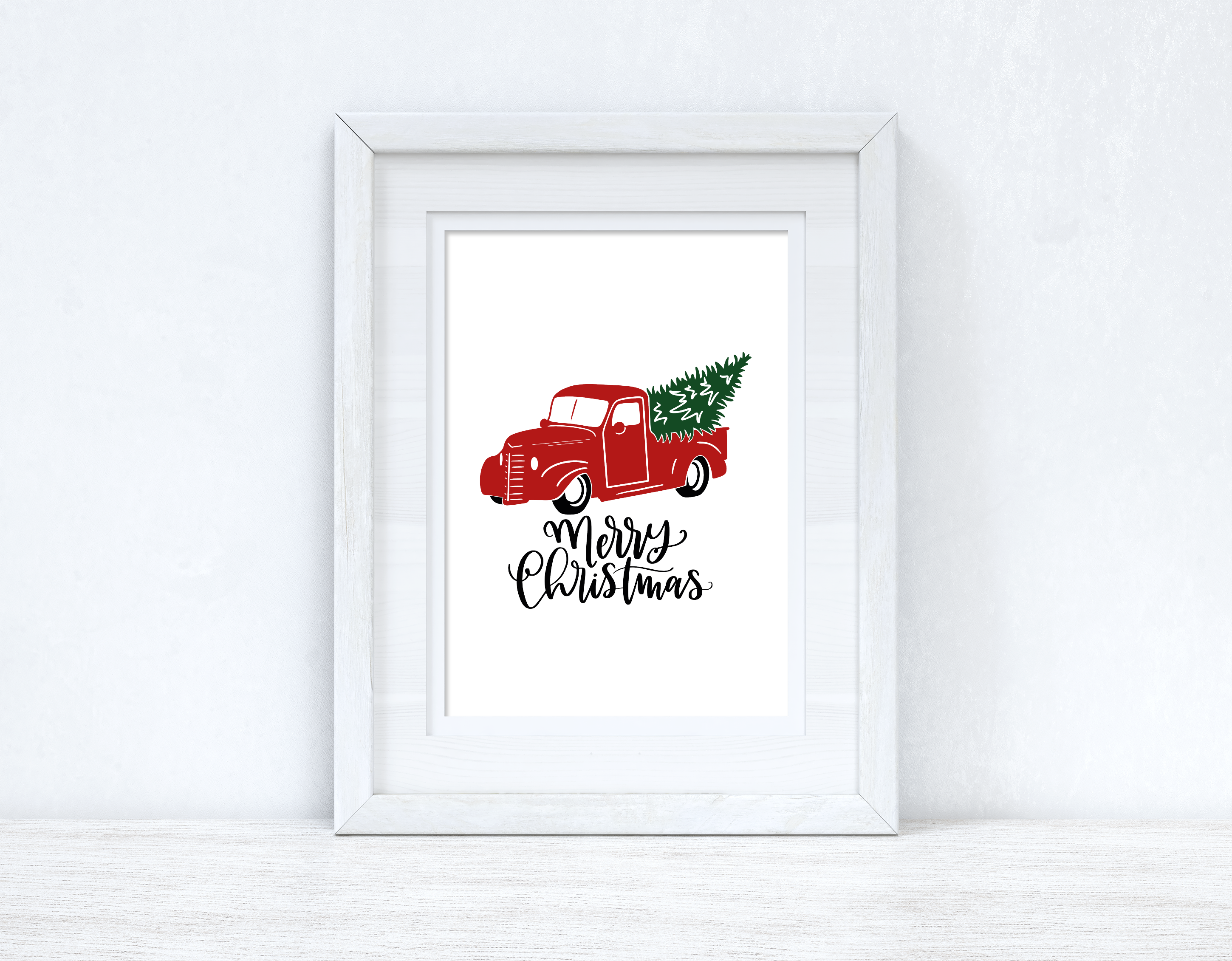 Merry Christmas Red Truck Seasonal Wall Home Decor Print-0
