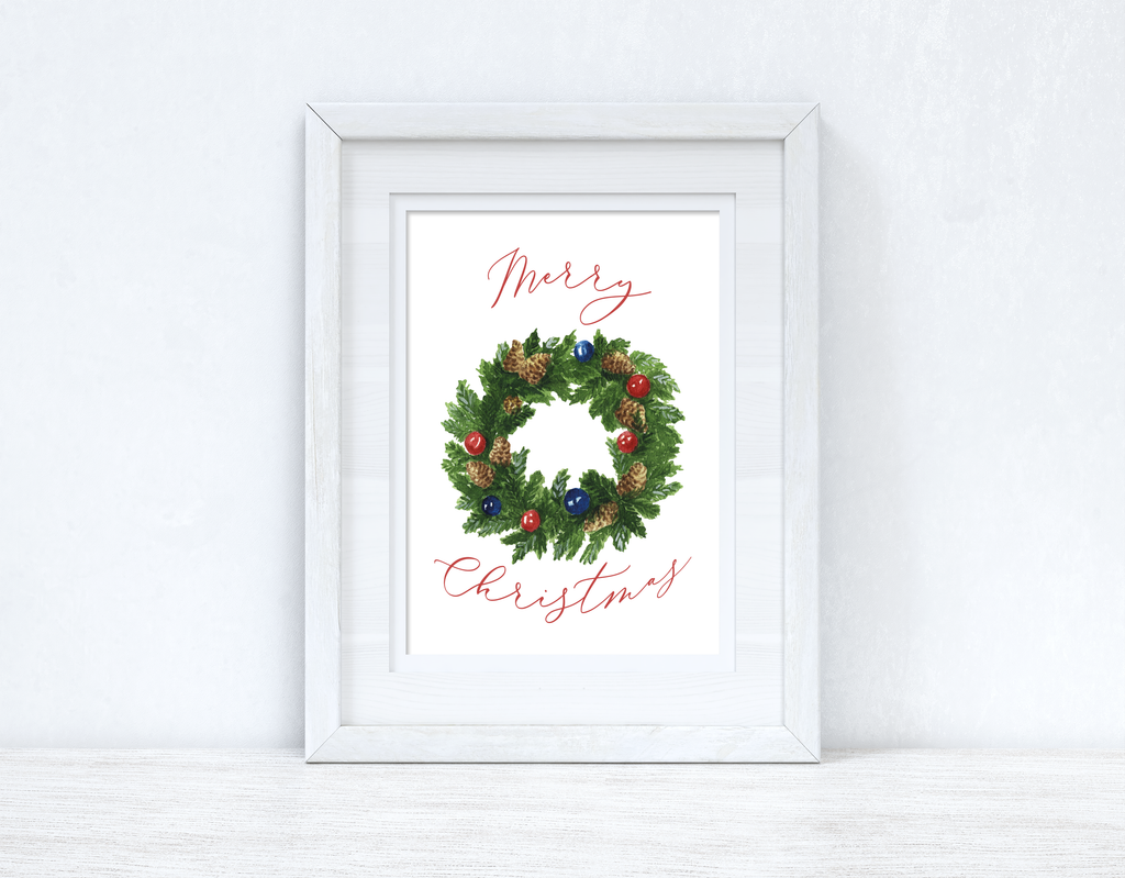 Merry Christmas Traditional Wreath Winter Christmas Seasonal Wall Home Decor Print-1