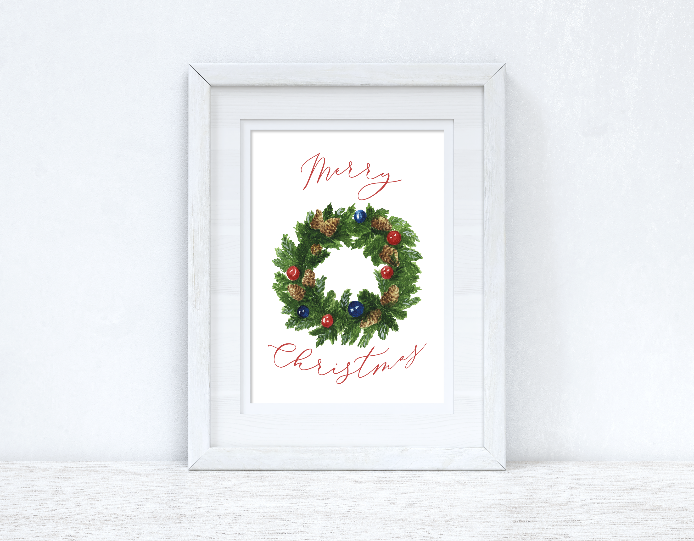 Merry Christmas Traditional Wreath Winter Christmas Seasonal Wall Home Decor Print-1