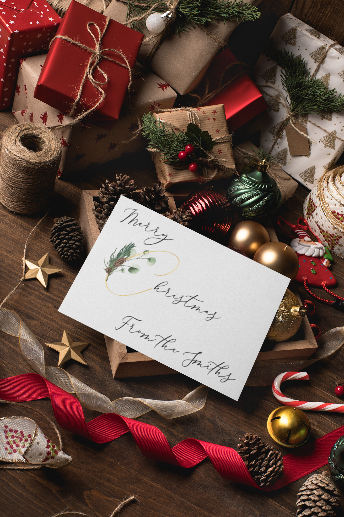 Personalised Merry Christmas Gold Acorn From Surname Seasonal Hammered Card & Envelope-0