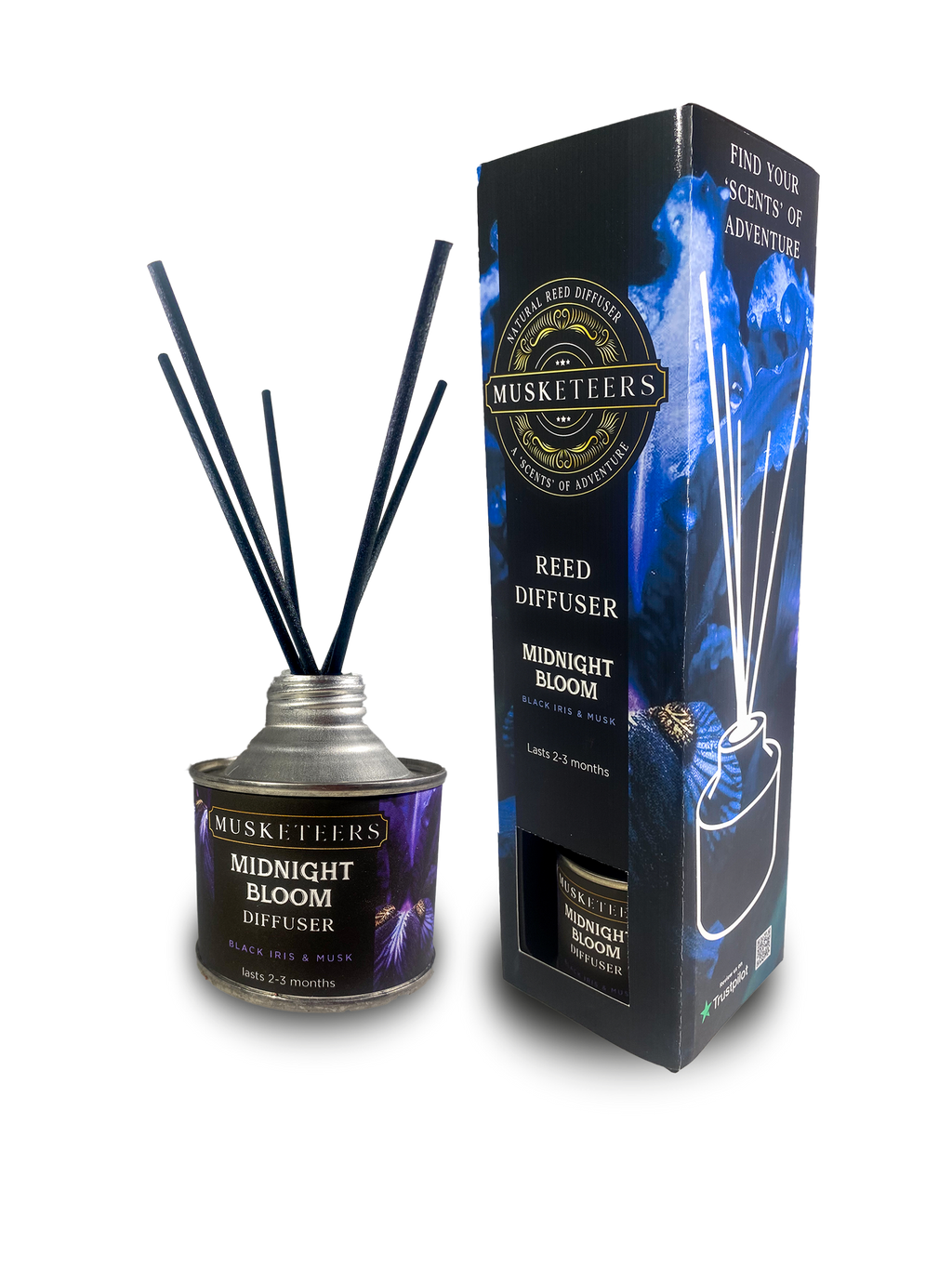 Midnight Bloom - Black Iris & Musk Scented Reed Diffuser-1