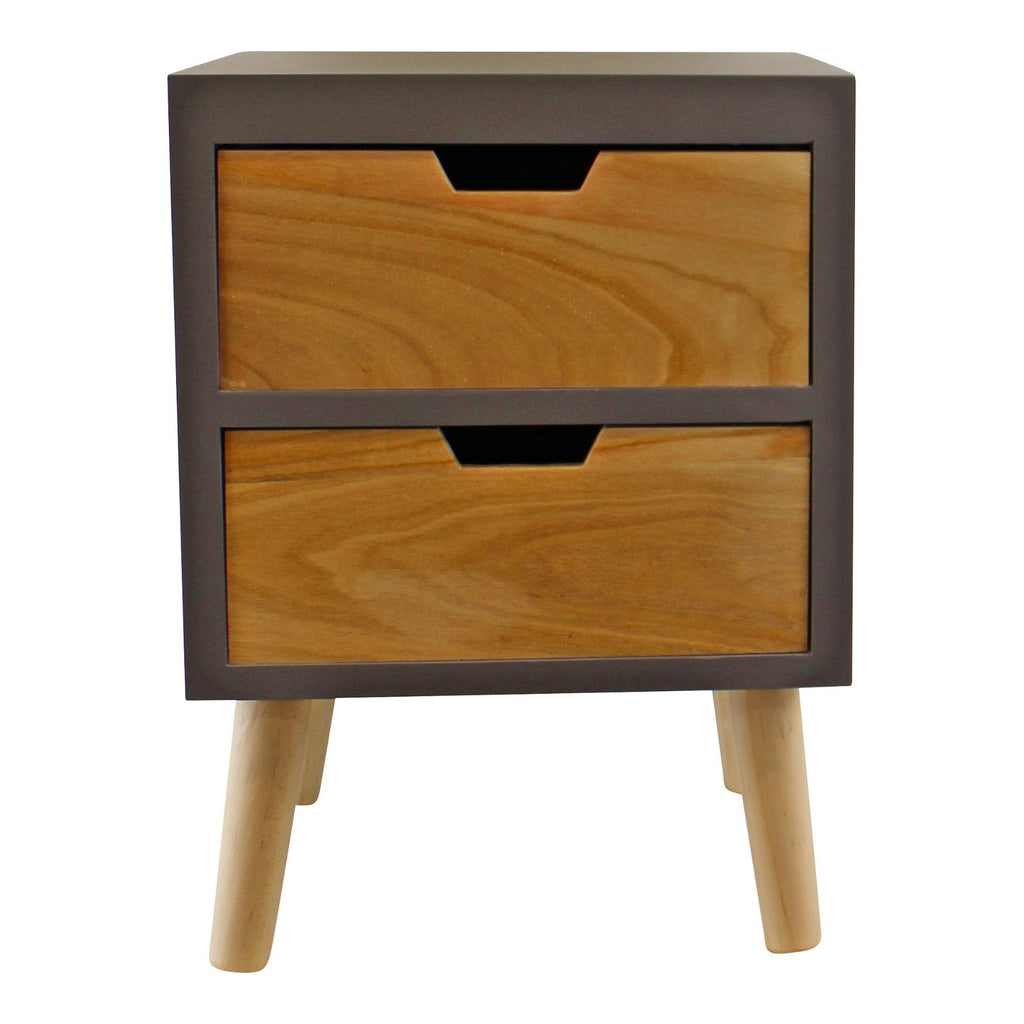 2 Drawer Chest In Grey Finish With Natural Drawers & Removable Legs-1