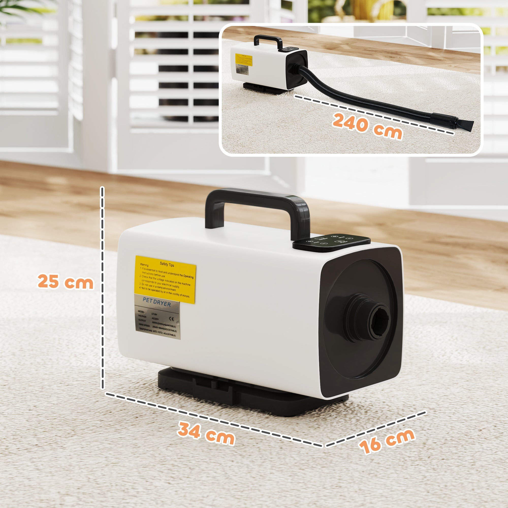 2200W Dog Hair Dryer with Auto Adjustable Temperature & Airflow, 3 Nozzles, Digital Screen, for Dogs Cats, White-2