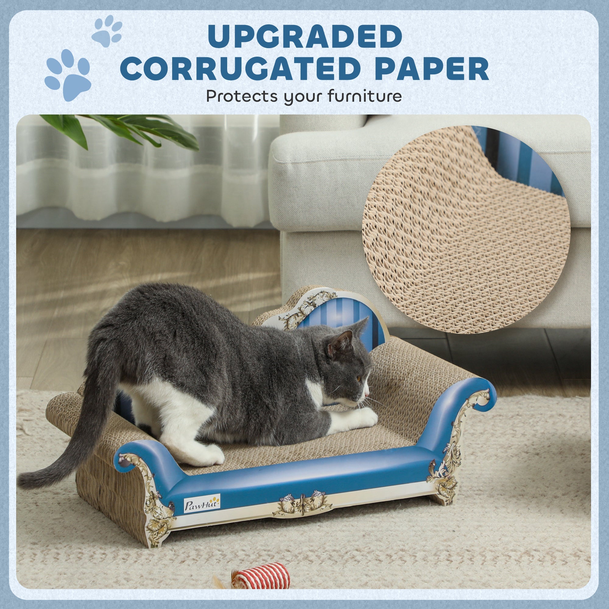 2-in-1 Cat Scratching Board with Catnip for Indoor Cats, 26.5 x 57 x 26.5cm, Blue-4