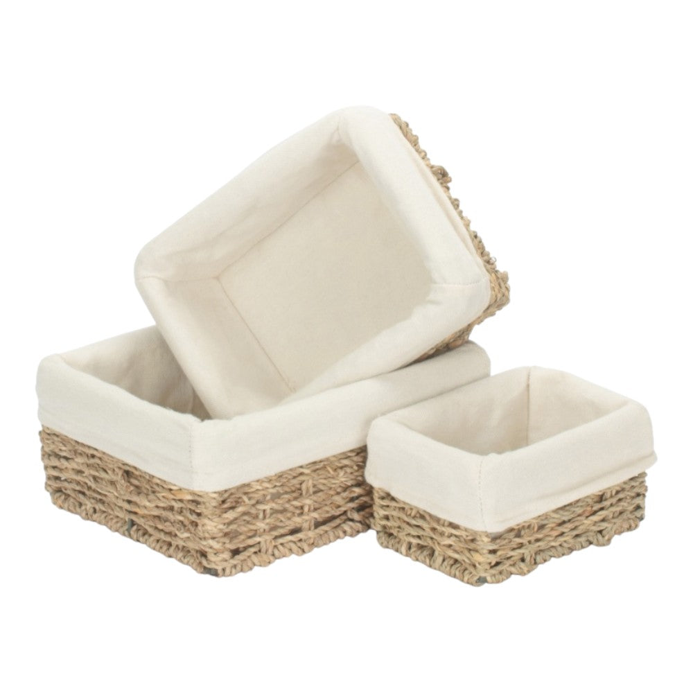 Set of 3 Rectangular Cotton Lined Seagrass Trays-0