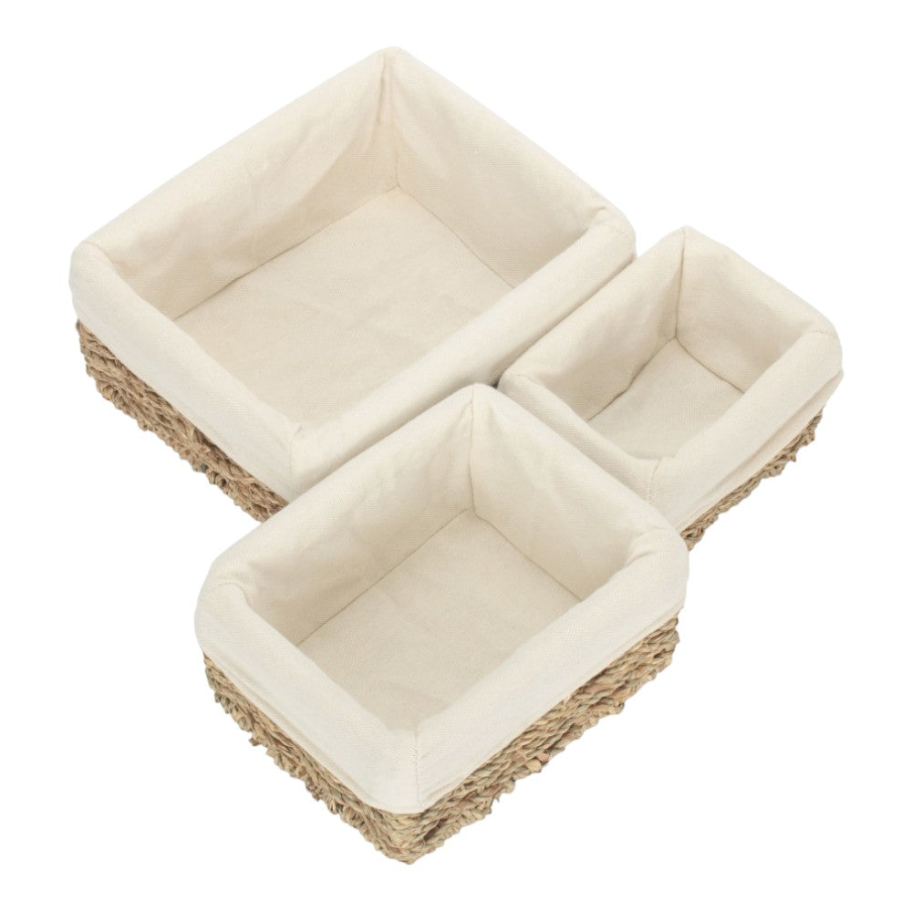 Set of 3 Rectangular Cotton Lined Seagrass Trays-1