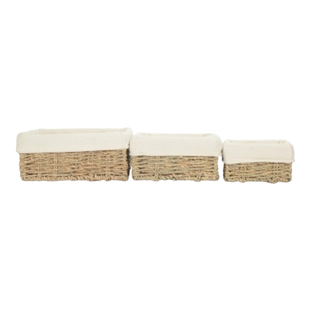 Set of 3 Rectangular Cotton Lined Seagrass Trays-2