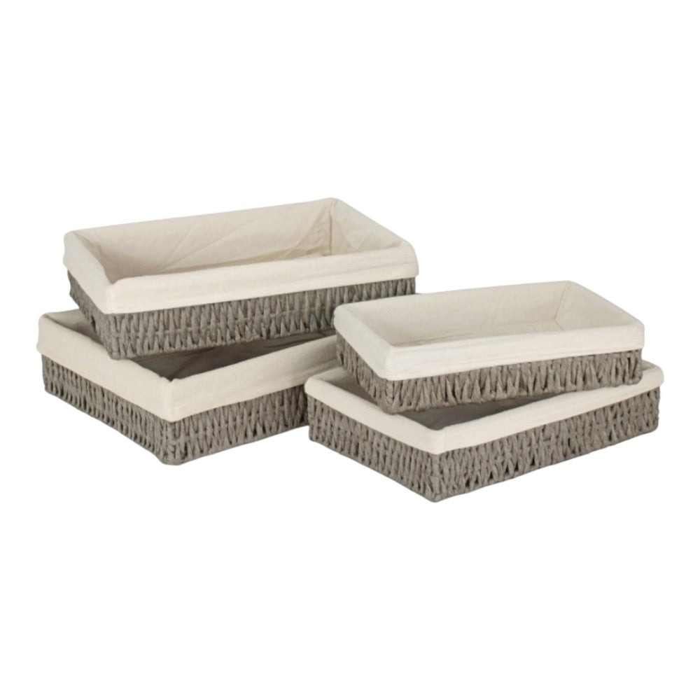 Rectangular Grey Straight-sided White Cotton Linen Paper Rope Trays-0