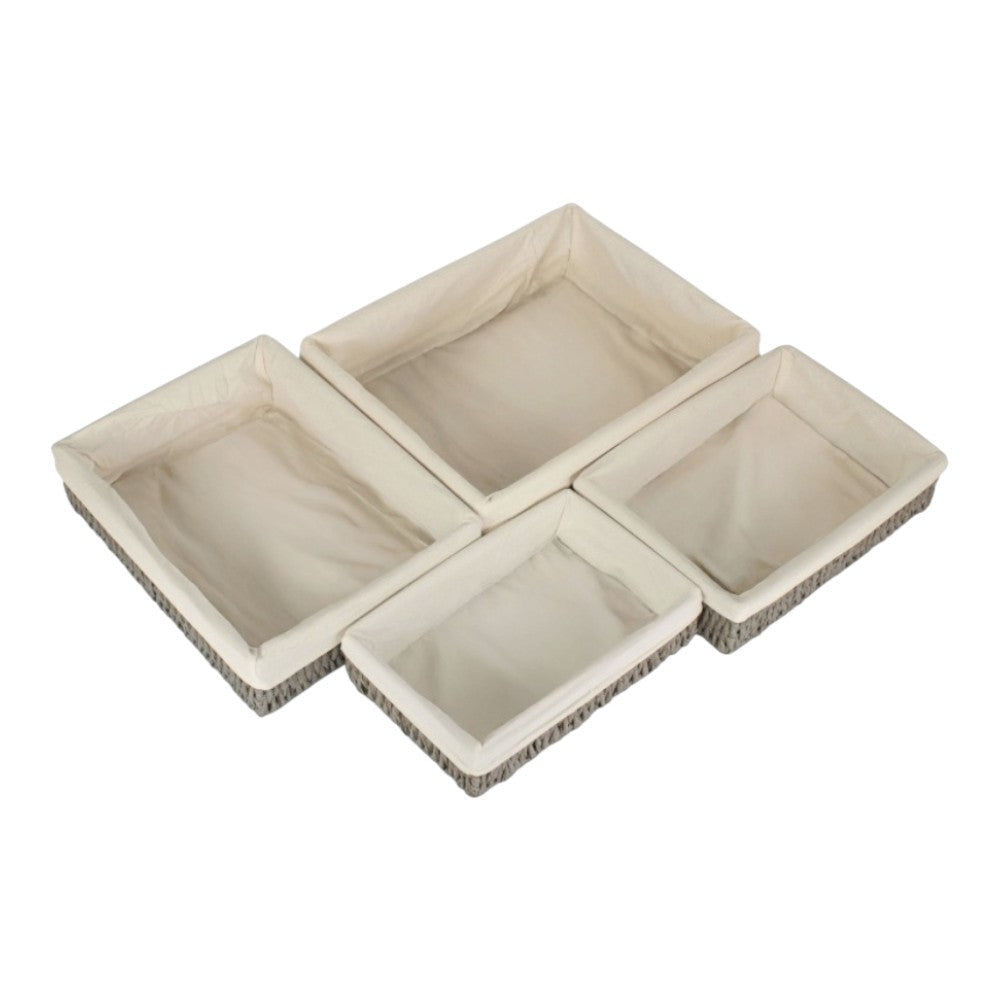 Rectangular Grey Straight-sided White Cotton Linen Paper Rope Trays-1