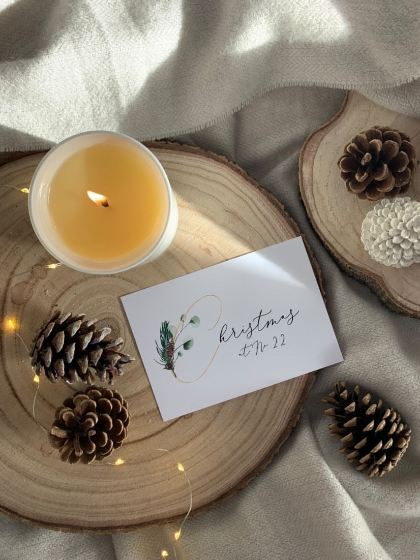 Personalised Christmas At No Gold Acorn Winter Christmas Seasonal Wall Home Decor Print-0