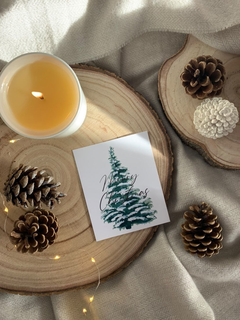 Merry Christmas Snowy Tree Winter Christmas Seasonal Wall Home Decor Print-1