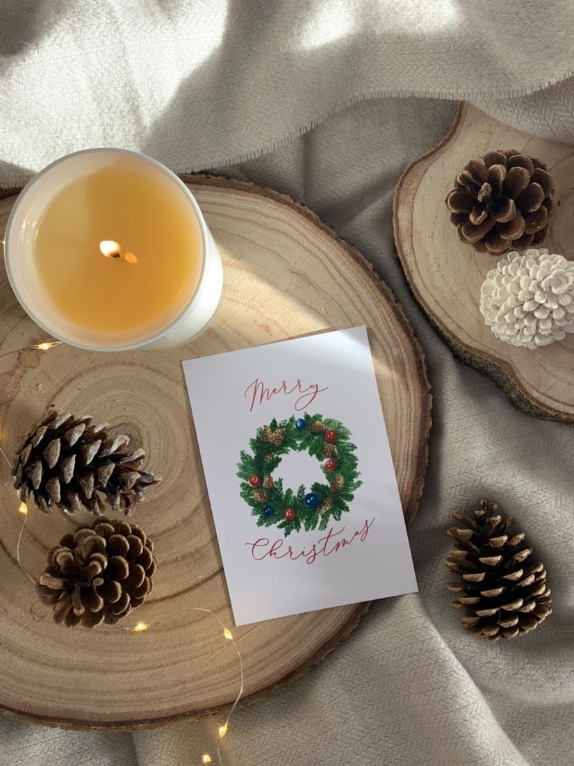 Merry Christmas Traditional Wreath Winter Christmas Seasonal Wall Home Decor Print-0