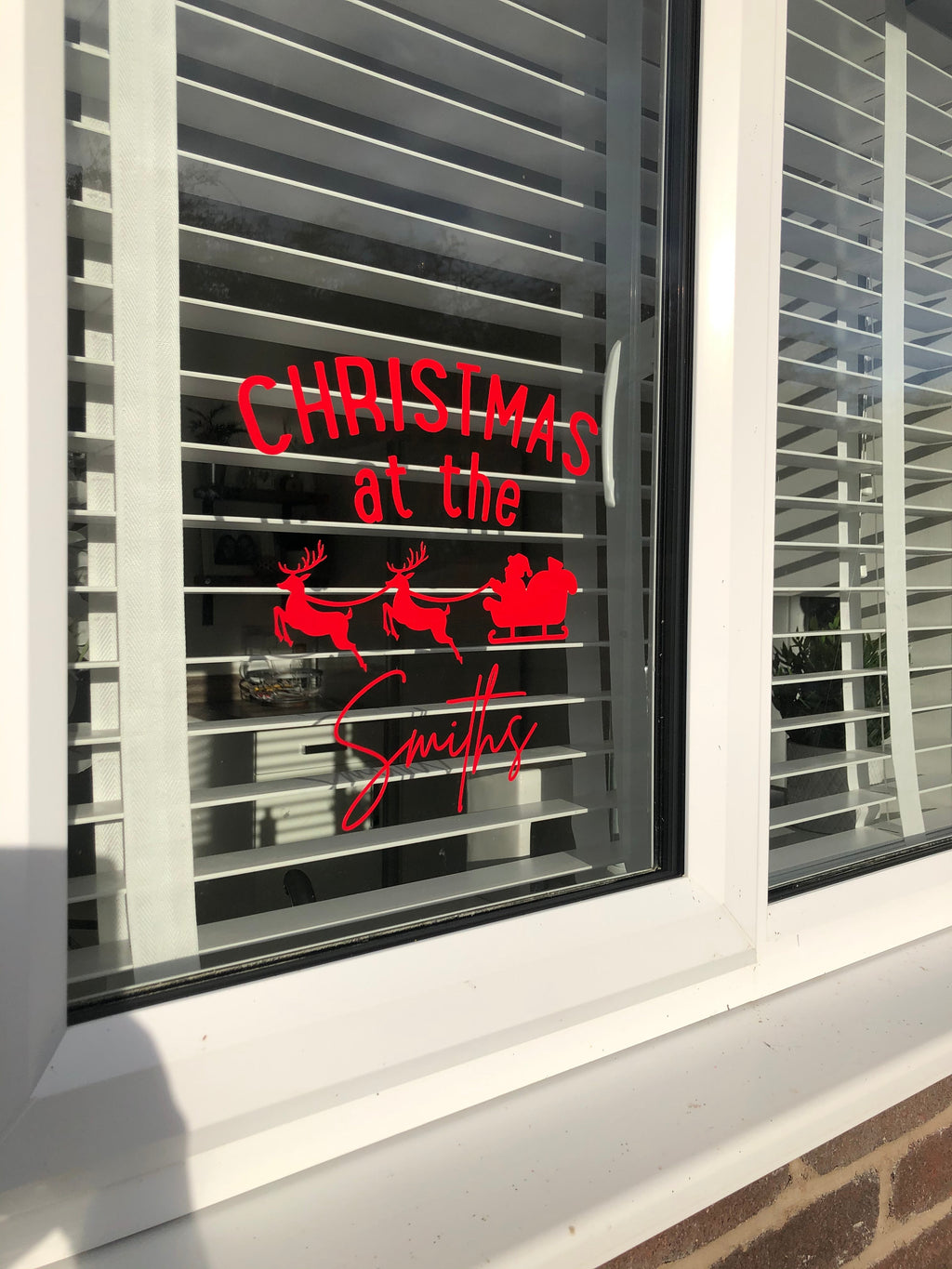 Personalised Christmas At The Surname Custom Reindeer Sleigh Santa Window Door Vinyl Christmas Sticker-1