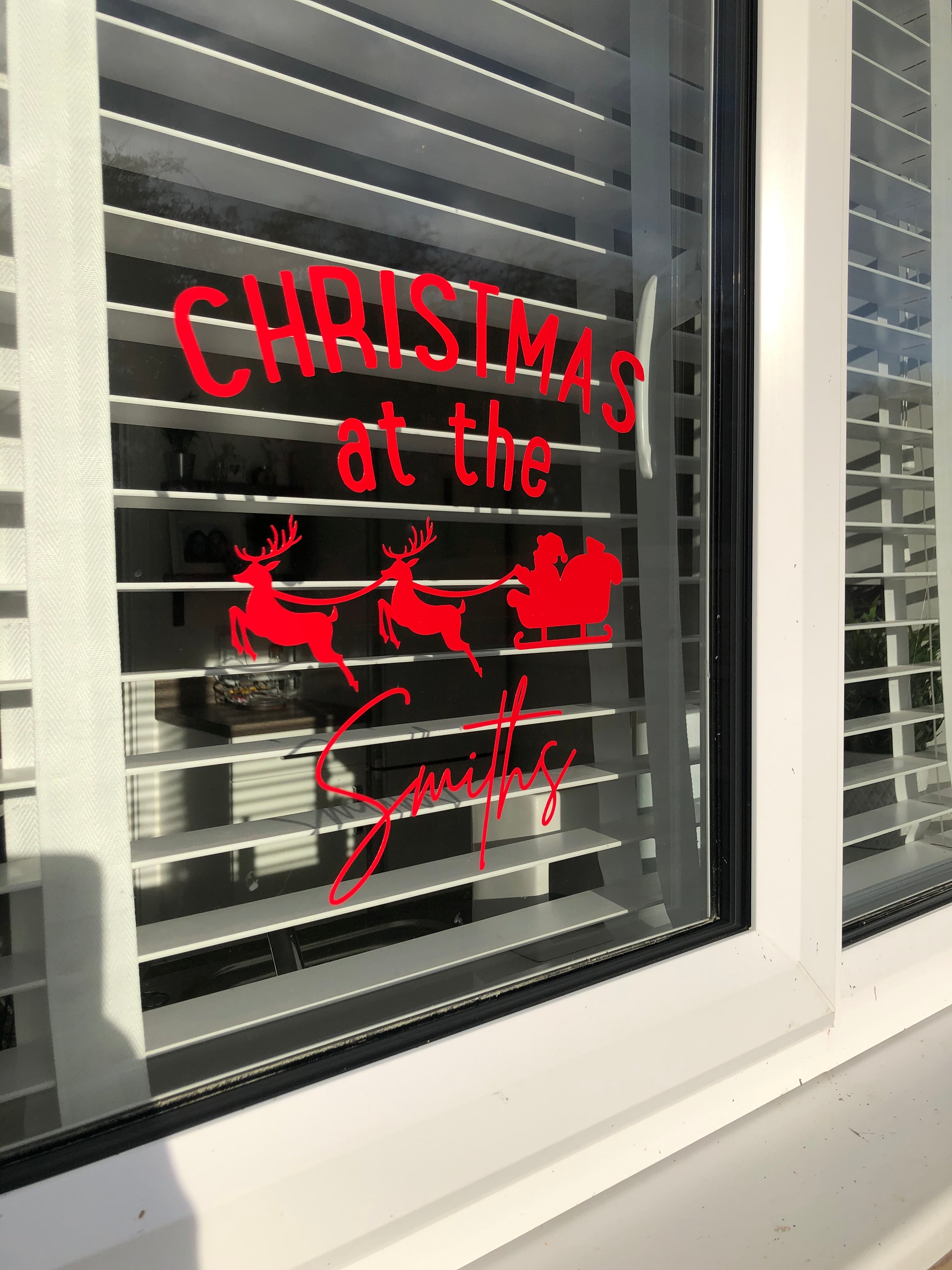 Personalised Christmas At The Surname Custom Reindeer Sleigh Santa Window Door Vinyl Christmas Sticker-0