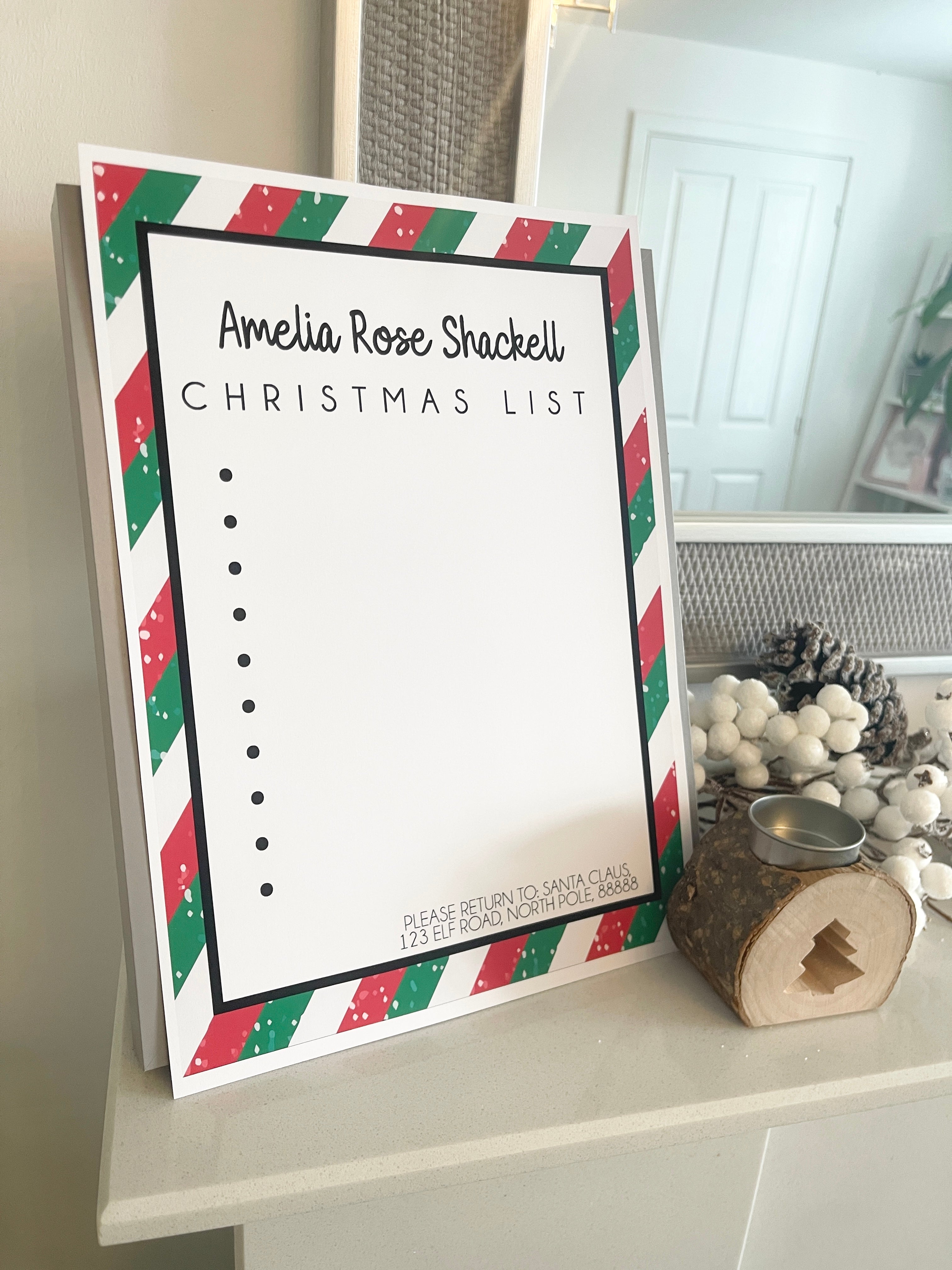 Personalised Name Christmas List To Santa Winter Christmas Seasonal Wall Home Decor Print-0