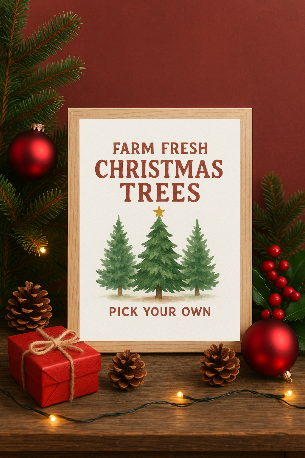 Pick Your Own Farm Fresh Christmas Trees Wall Art – Rustic Holiday Tree Farm Print-0