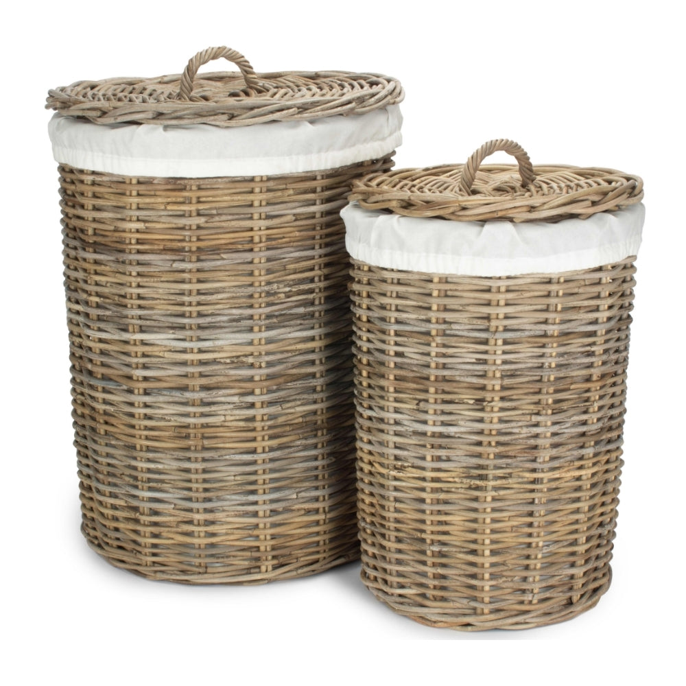 Round Rattan Laundry Hamper Basket with White Lining-0