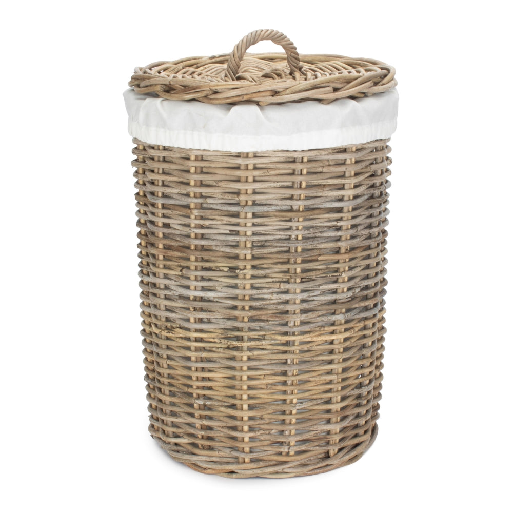 Round Rattan Laundry Hamper Basket with White Lining-3