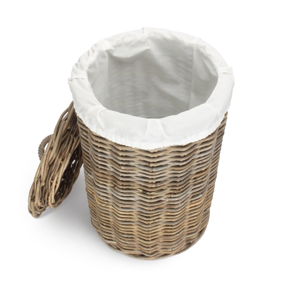 Round Rattan Laundry Hamper Basket with White Lining-4