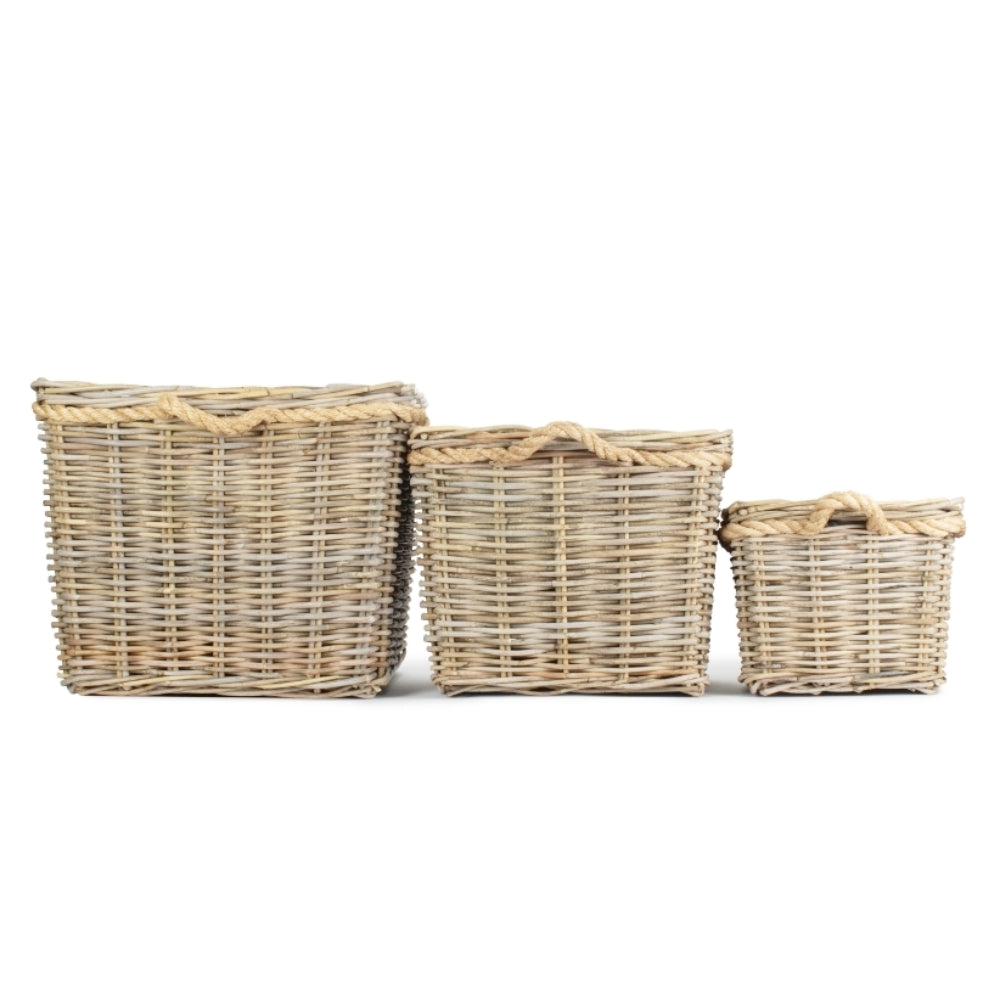 Square Tapered Rope Handled Rattan Planter With Plastic Lining-2