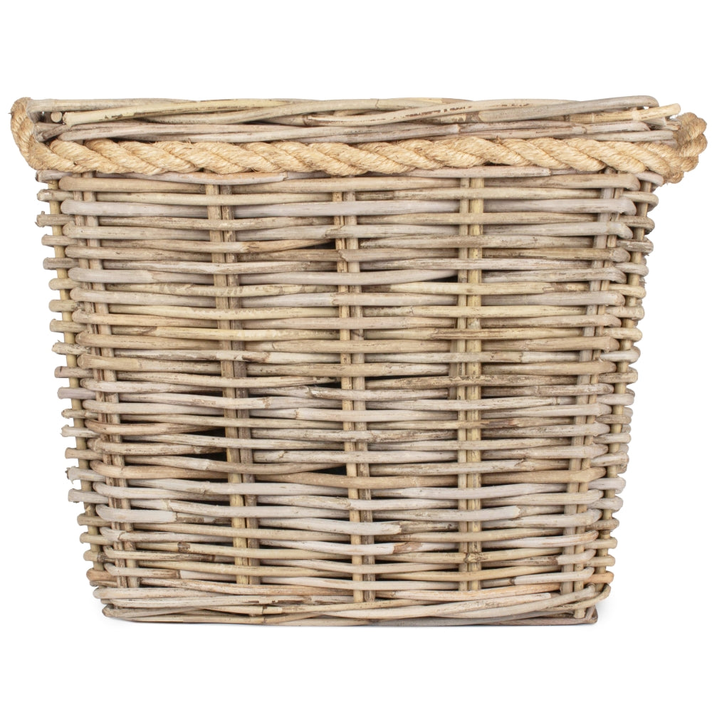 Square Tapered Rope Handled Rattan Planter With Plastic Lining-6