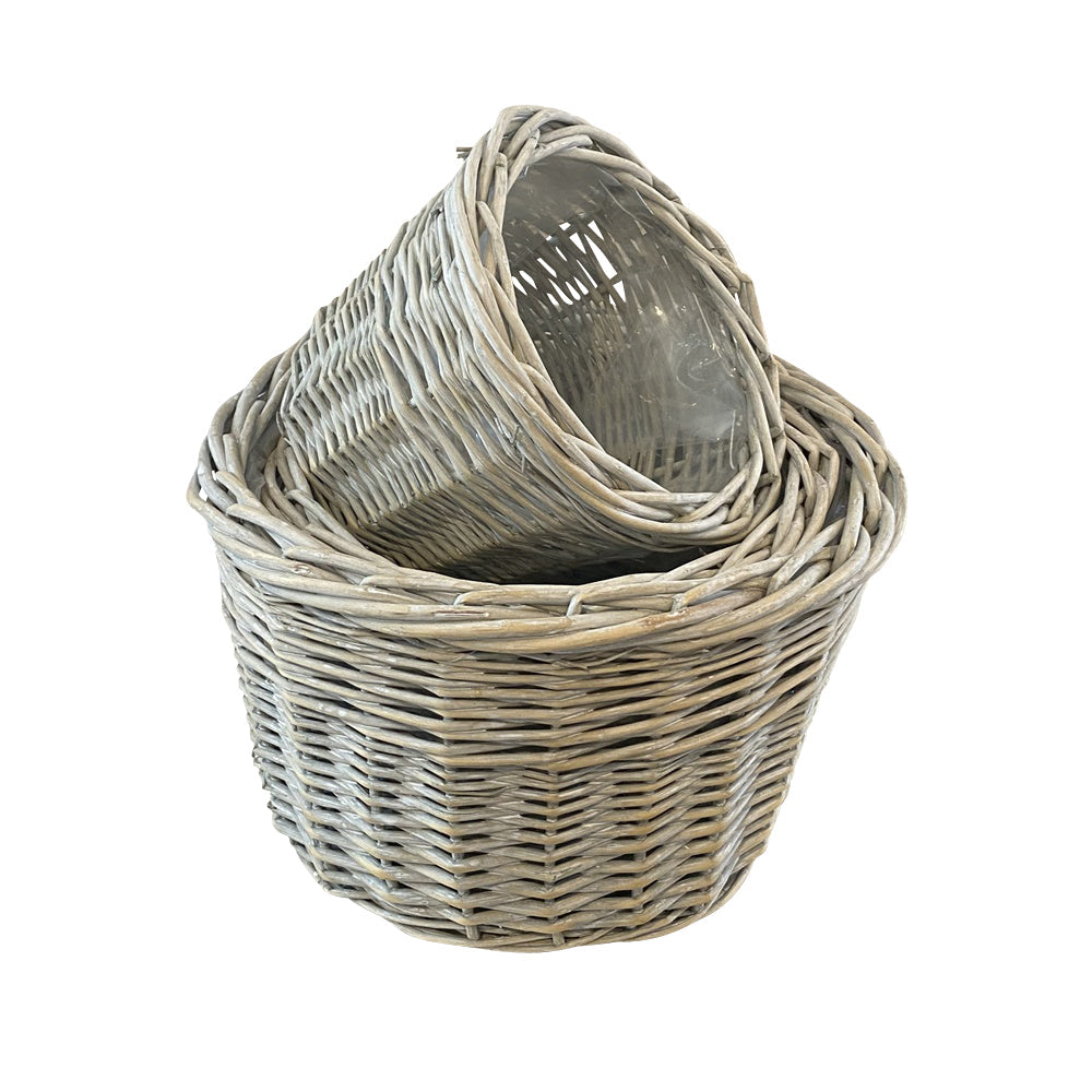 Set of 3 Provence Round Wicker Garden Planters-0