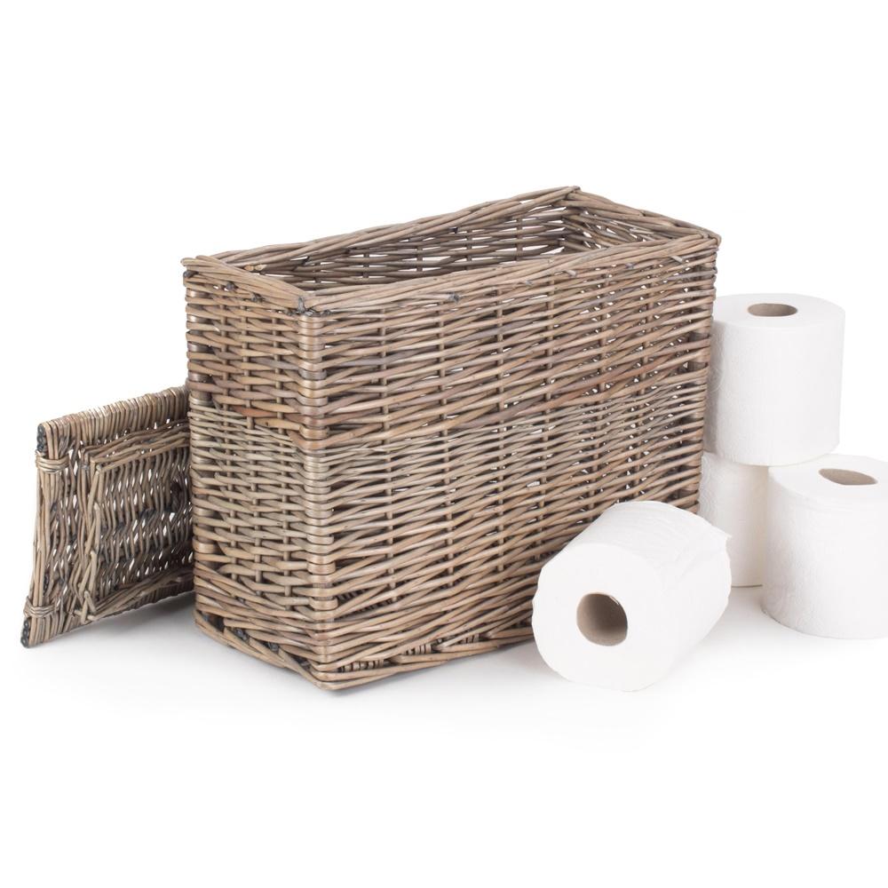 Rectangular Toilet Tidy Lidded Wicker Basket-0