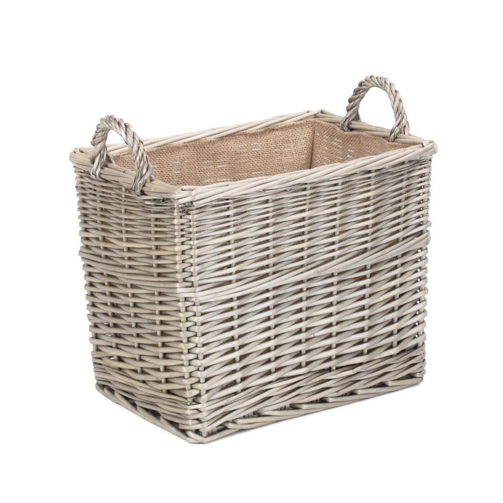 Rectangular Hessian Lined Wicker Log Basket-1