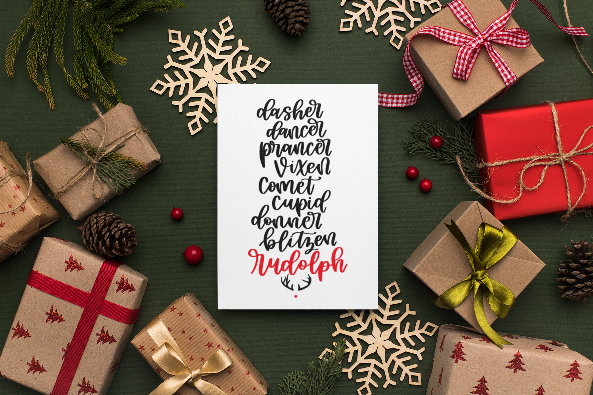 Custom Reeindeer List Christmas Seasonal Hammered Card & Envelope-0