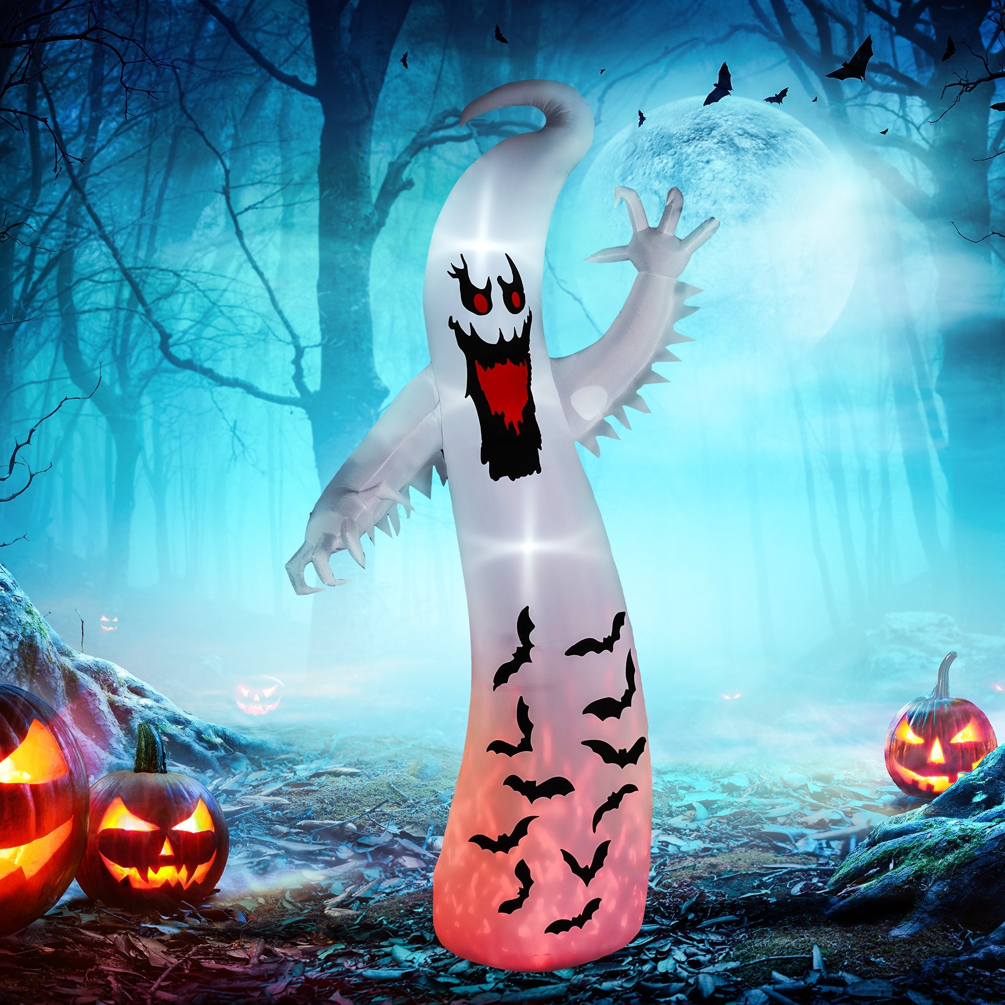 11.8ft Scary Inflatable Ghost Halloween Decoration, with Accessories-1