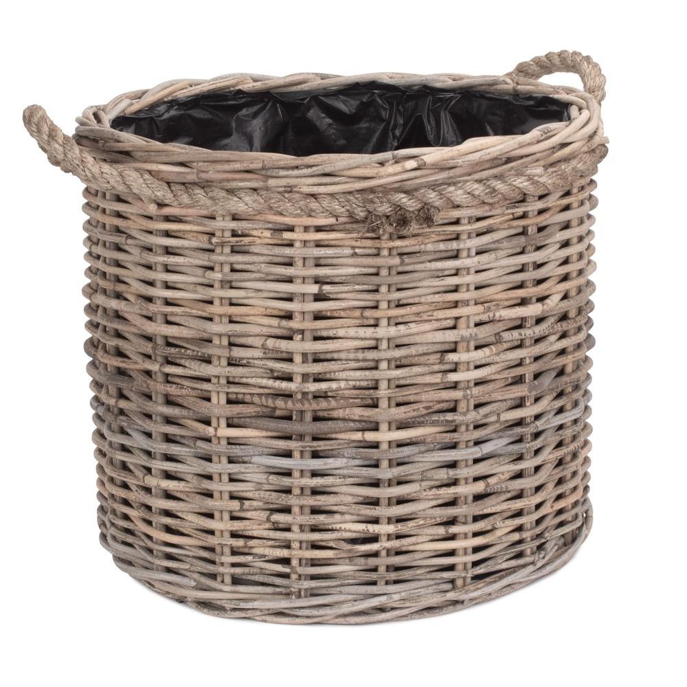 Rope Handled Rattan Round Planter with Plastic Lining-1