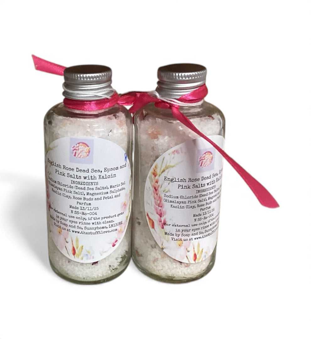Sleep Well English Rose Salts, Dead Sea, Epsom, Pink Salts with Petals and Rose Scent-0