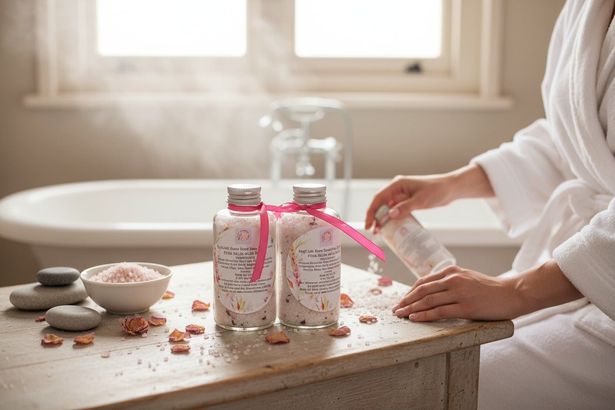 Sleep Well English Rose Salts, Dead Sea, Epsom, Pink Salts with Petals and Rose Scent-1