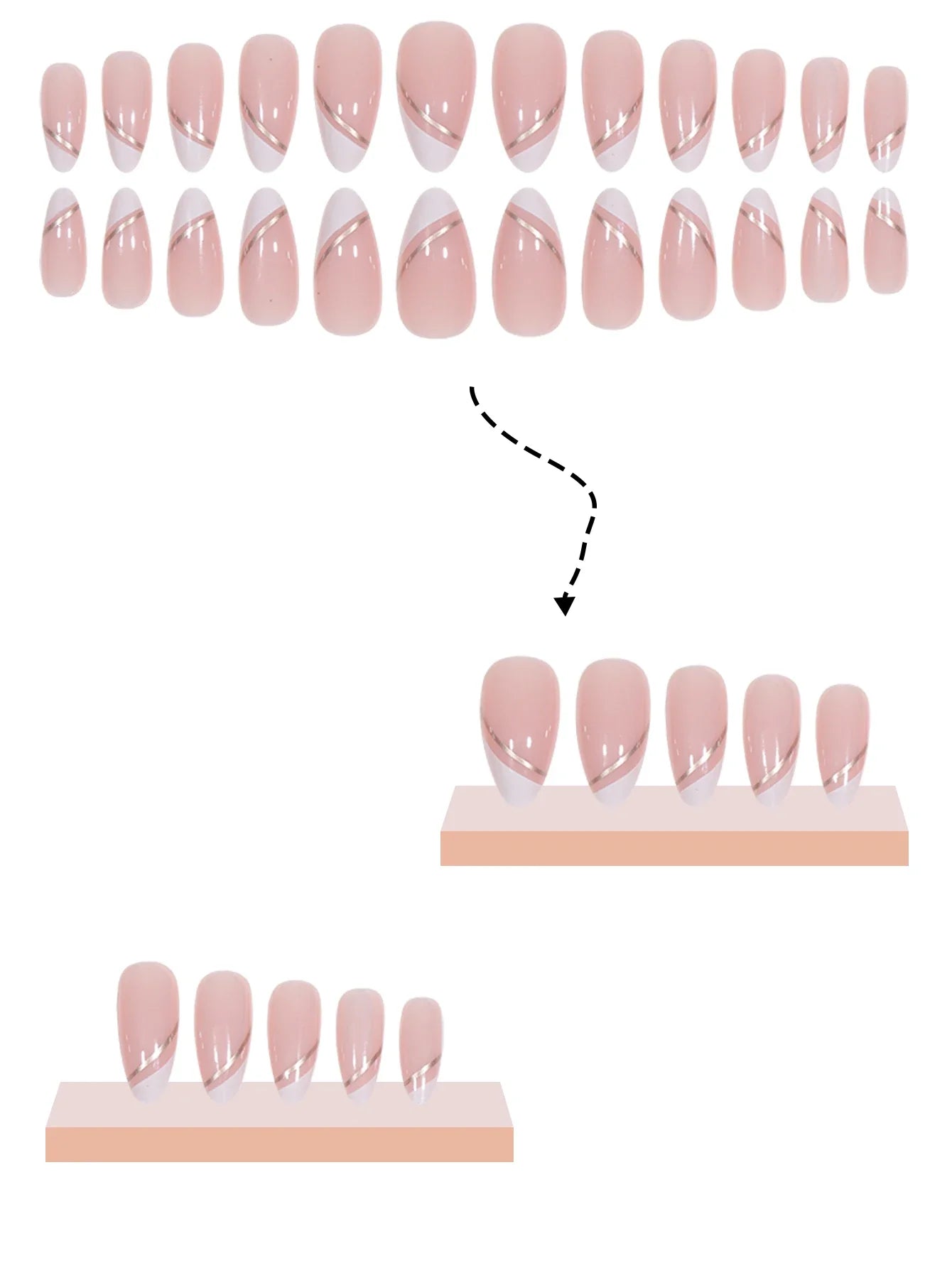 24PCS/1BOX Droplet shaped Double layered French Dress Sweet Nail Patch Bright Light Color Fake Nail-4