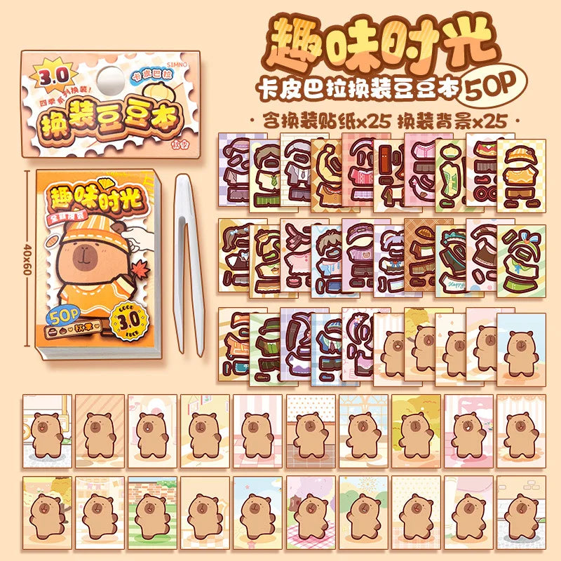 Capibala Dress Up Stickers Creative Four Seasons Scene Bean collection Sticker Children DIY Handmade Sticker Book-8