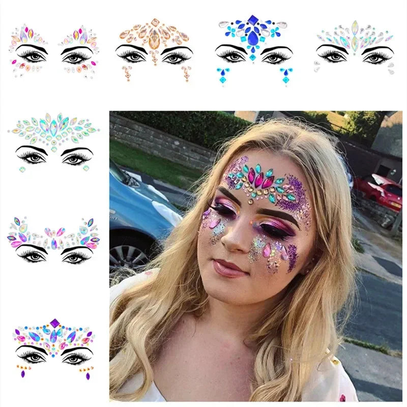 1pcs Festival Face Jewels Crystal Body Stickers Make Up Face Gems Glitter Rhinestones Face Sticker for Festival Party Dress Up-1