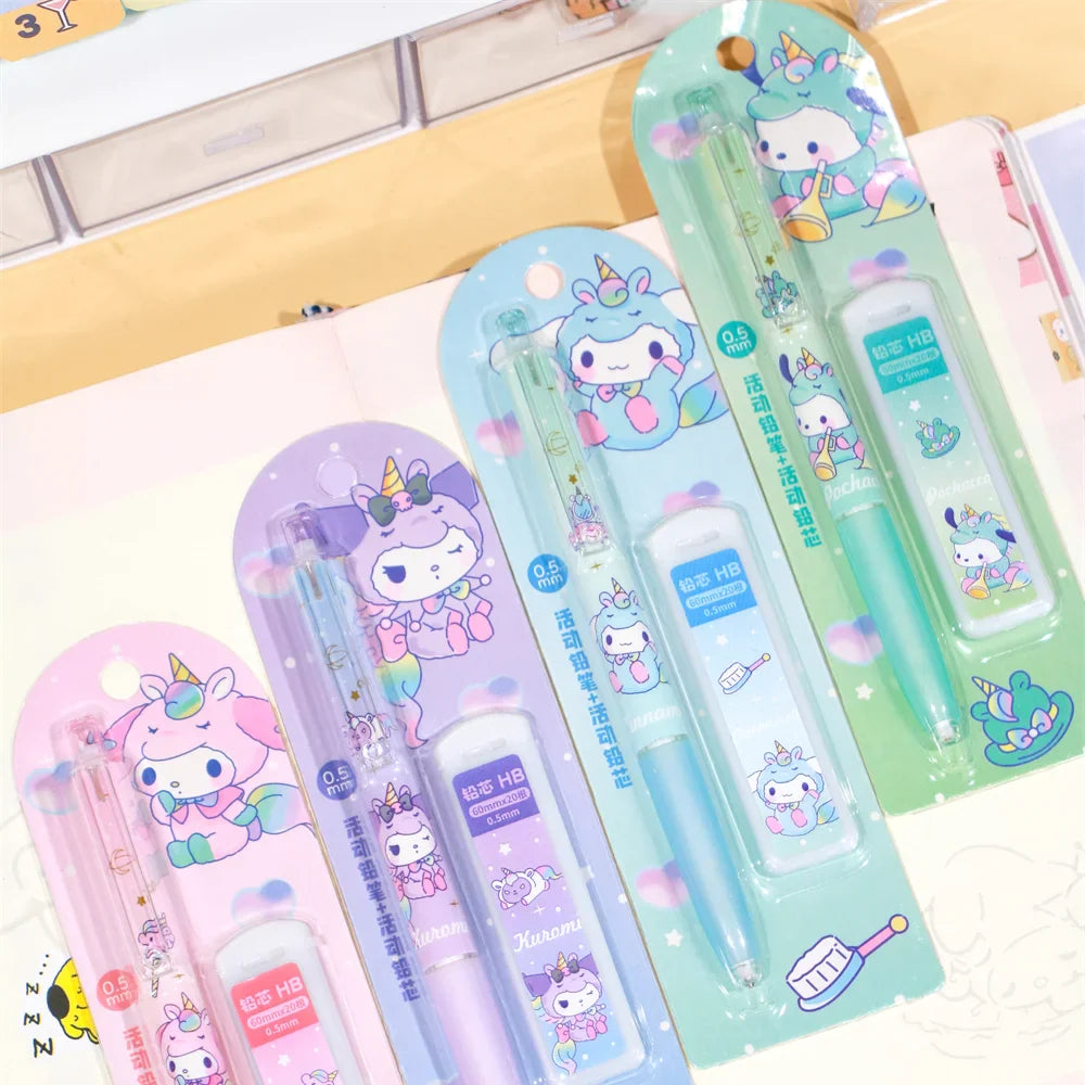 4Pcs/Set Sanrio Melody Mechanical Pencil 0.5mm Press Pencils Cute Kuromi Cinnamoroll Pochacco Pencil Students Stationery Gifts-2