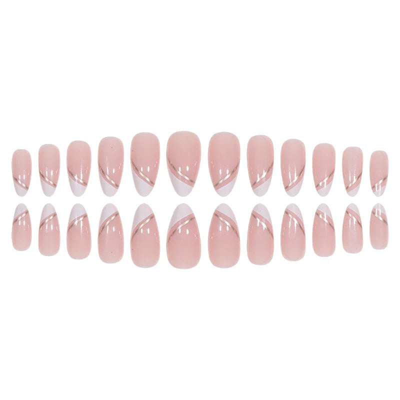 24PCS/1BOX Droplet shaped Double layered French Dress Sweet Nail Patch Bright Light Color Fake Nail-2