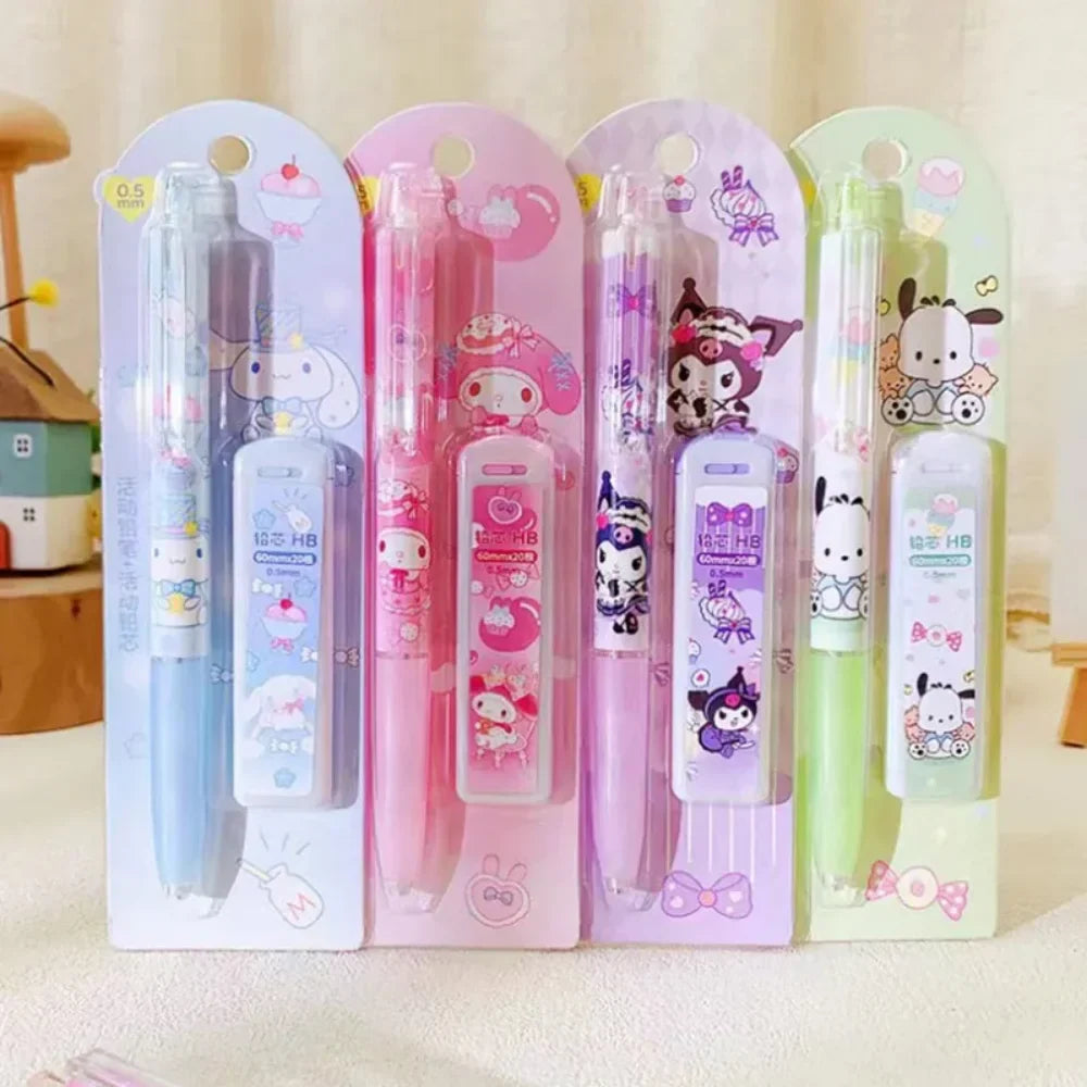 4Pcs/Set Sanrio Melody Mechanical Pencil 0.5mm Press Pencils Cute Kuromi Cinnamoroll Pochacco Pencil Students Stationery Gifts-0