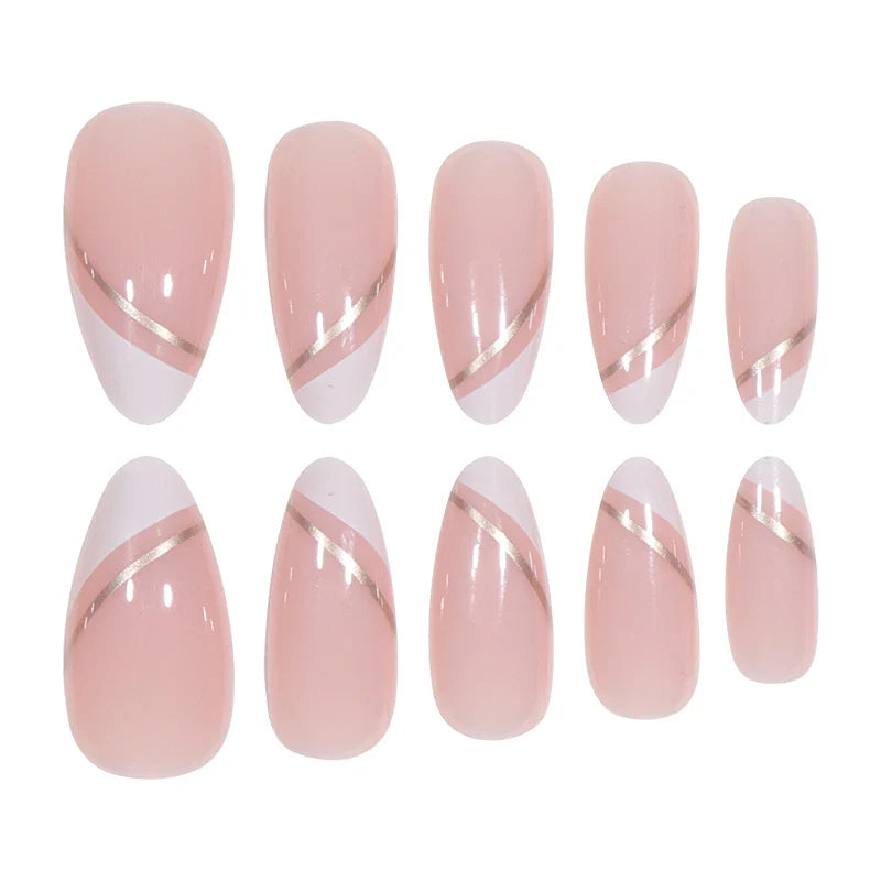 24PCS/1BOX Droplet shaped Double layered French Dress Sweet Nail Patch Bright Light Color Fake Nail-1