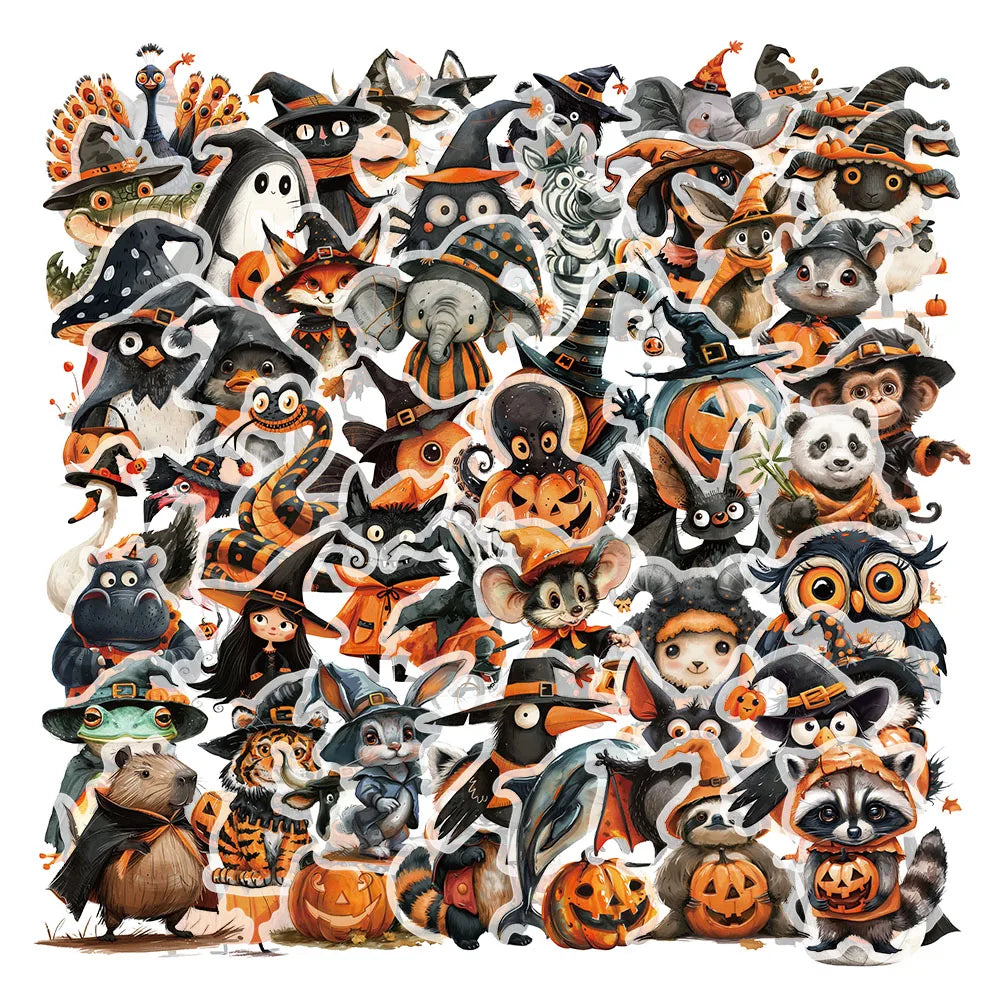 50PCS Cartoon Halloween Dress Up Pumpkin Head PET Plastic Stickers Laptop Phone Case Gift Decoration-5