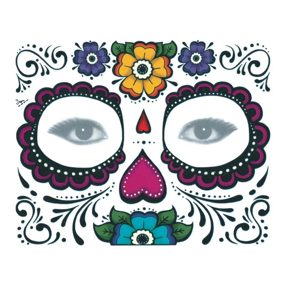 Pop Waterproof Skull Face Temporary Tattoo Stickers Day Of The Dead Facial Makeup Halloween Dress up-5