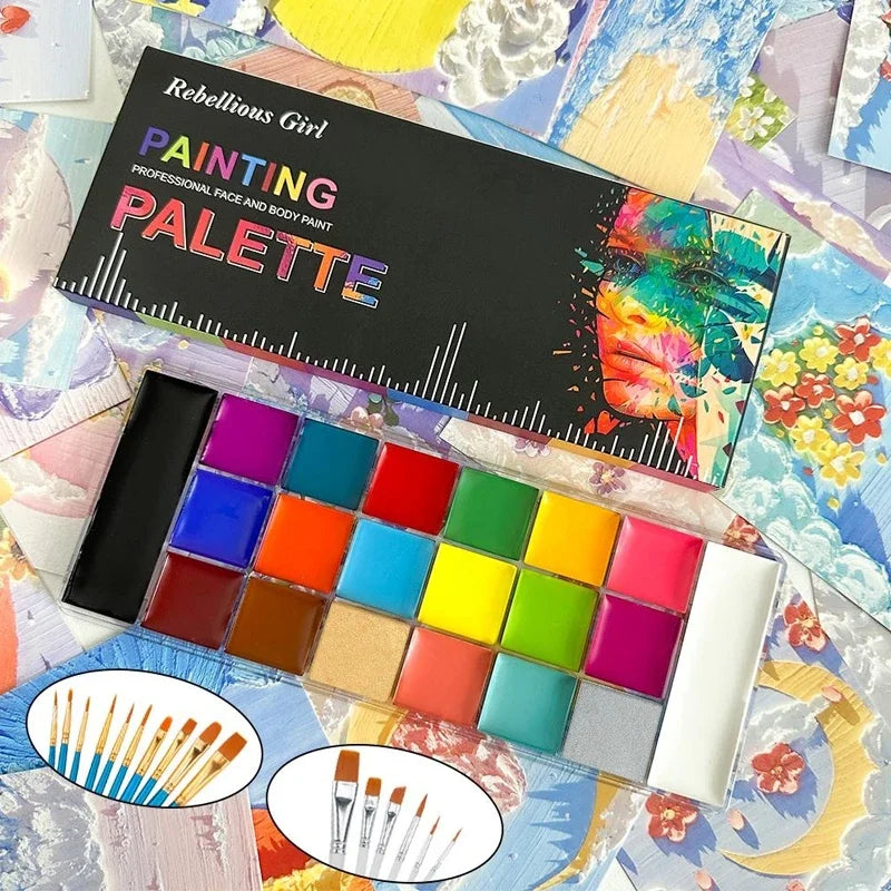 20 Color Sfx Children's Adult Painting Set Halloween Party Makeup Fancy Dress Beauty Palette Face Body Painting Oil and Brush-0
