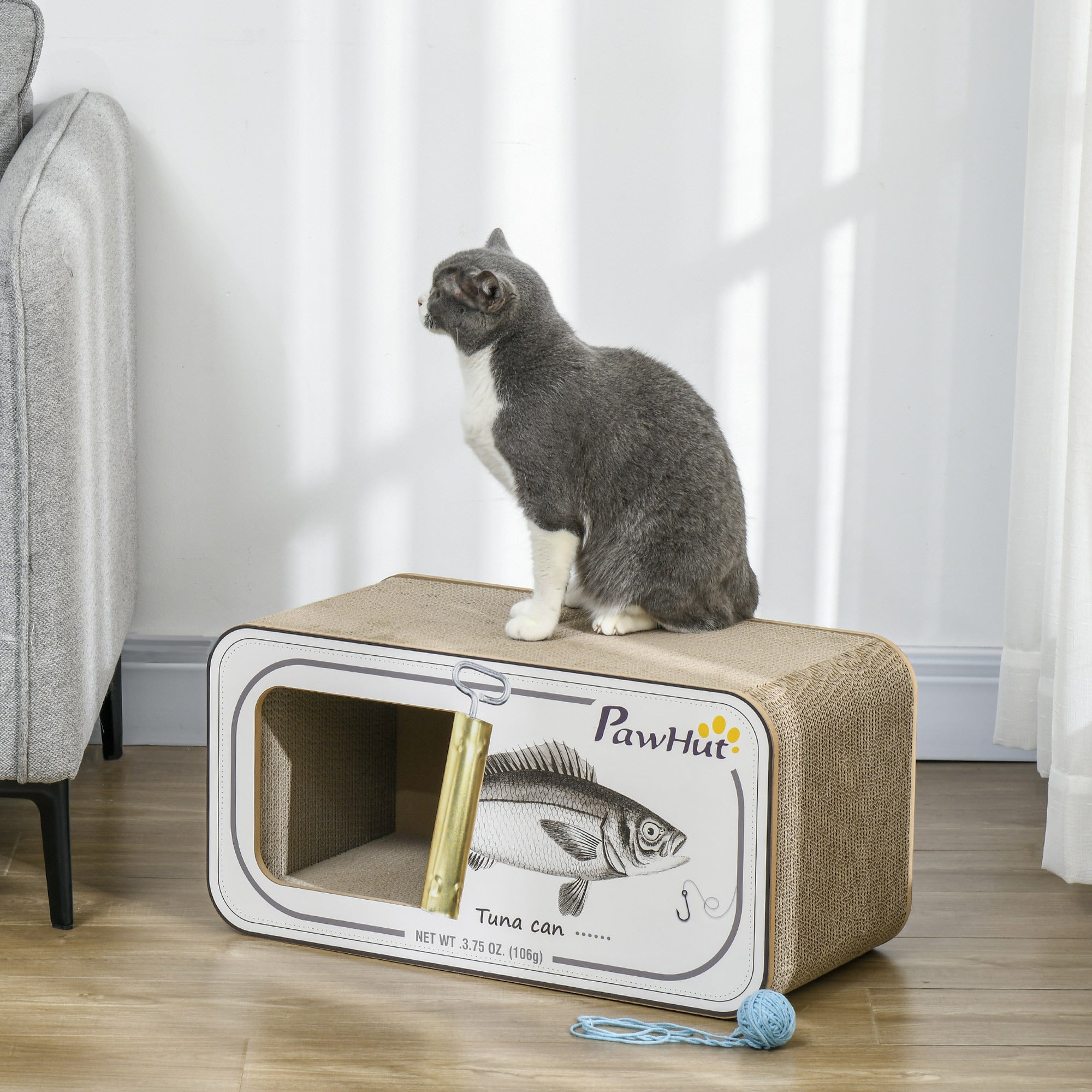 2 in 1 Cat Scratching Board, Cardboard Cat House with Catnip, Canned Tuna Design-1