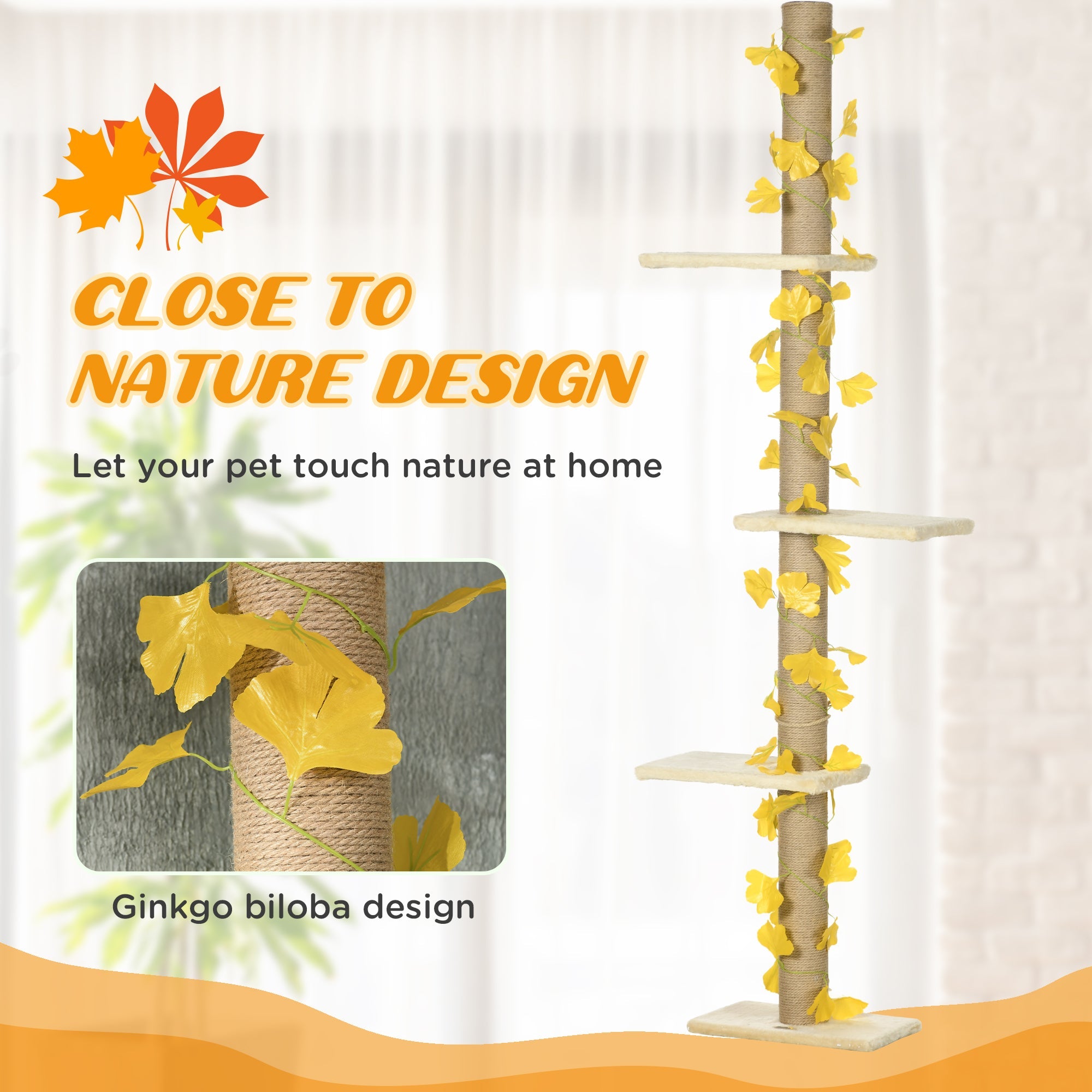 202-242cm Height Adjustable Floor to Ceiling Cat Tree for Cats with Sisal Scratching Post, 3- Tier Cat Tower-3