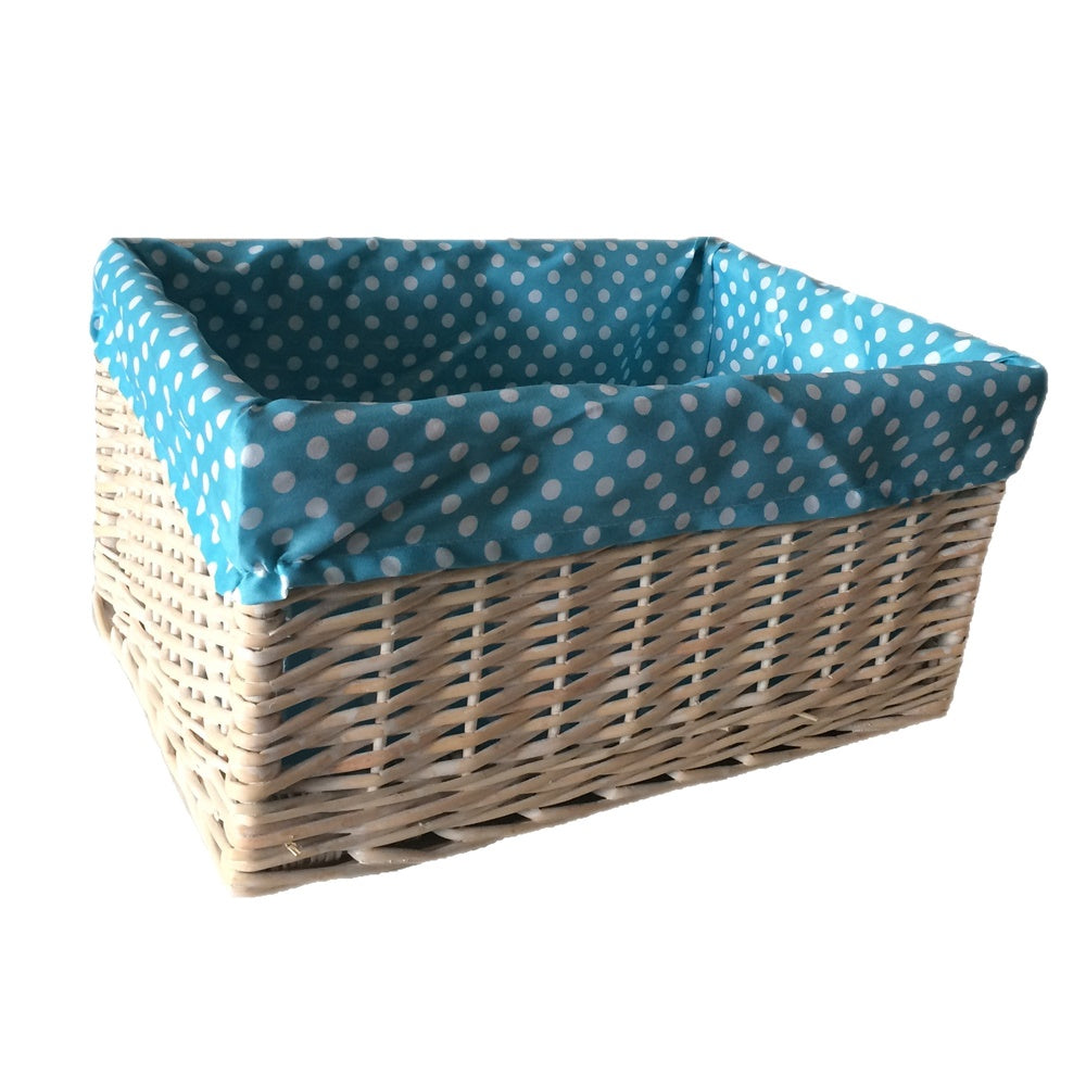 Blue Spotty Lined Wicker Storage Basket-2