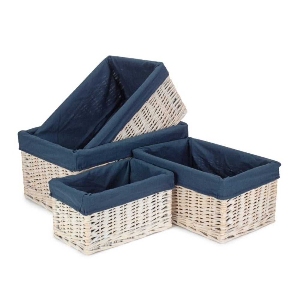 White Wash Navy Lined Open Storage Basket-0