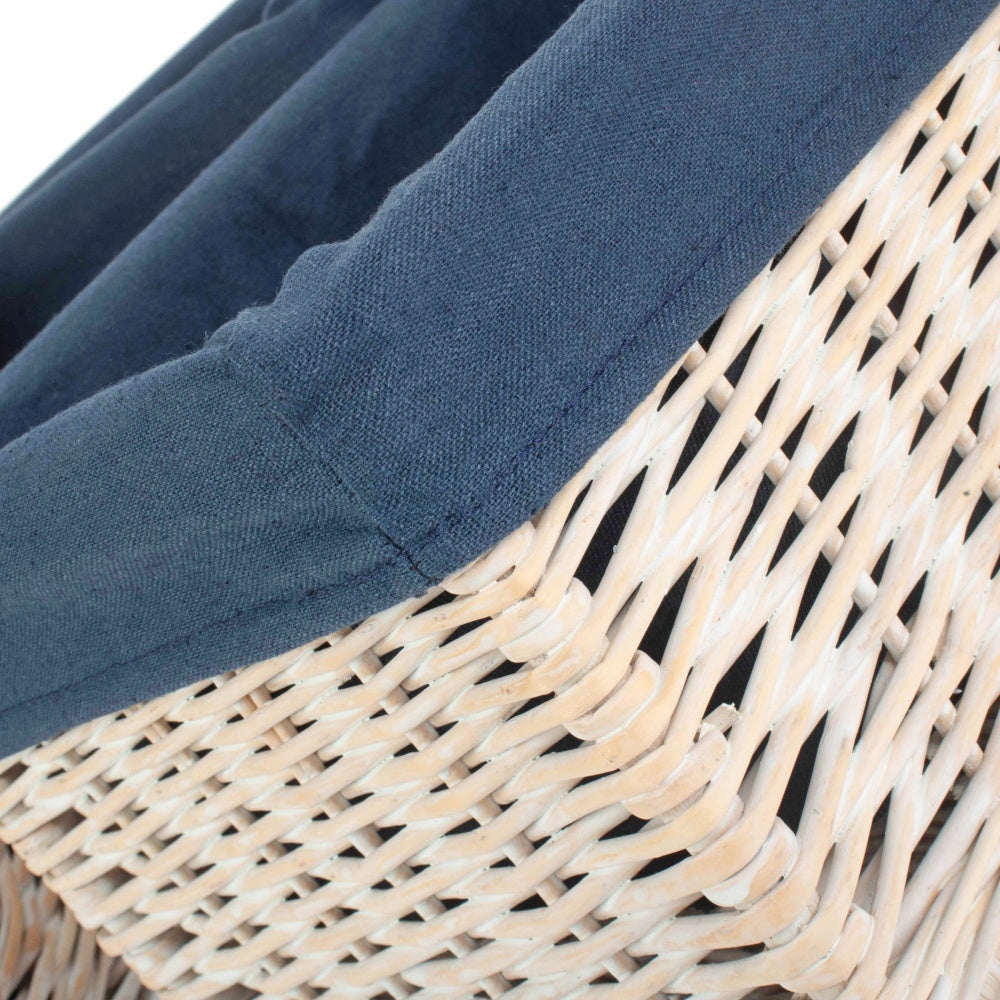 White Wash Navy Lined Open Storage Basket-2