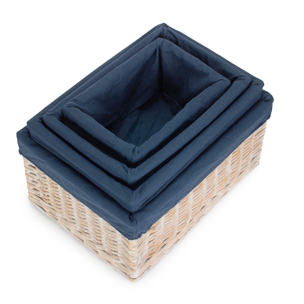 White Wash Navy Lined Open Storage Basket-3
