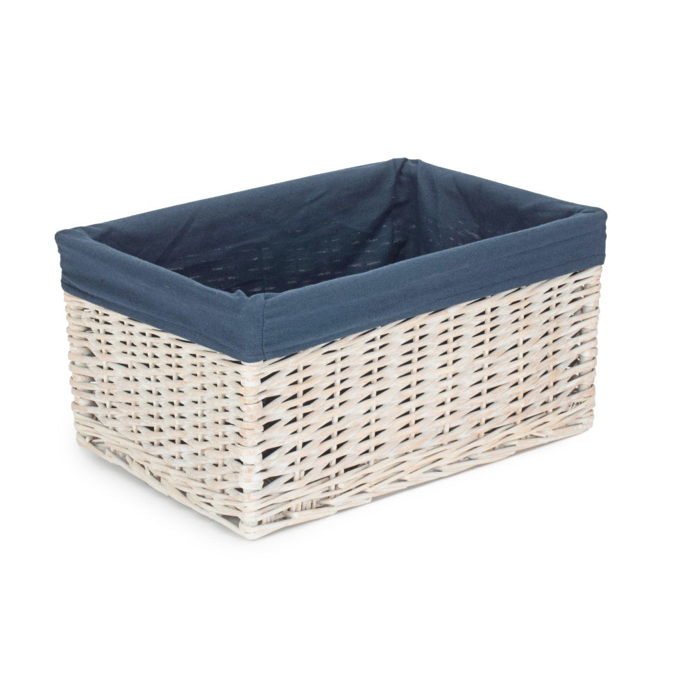 White Wash Navy Lined Open Storage Basket-4